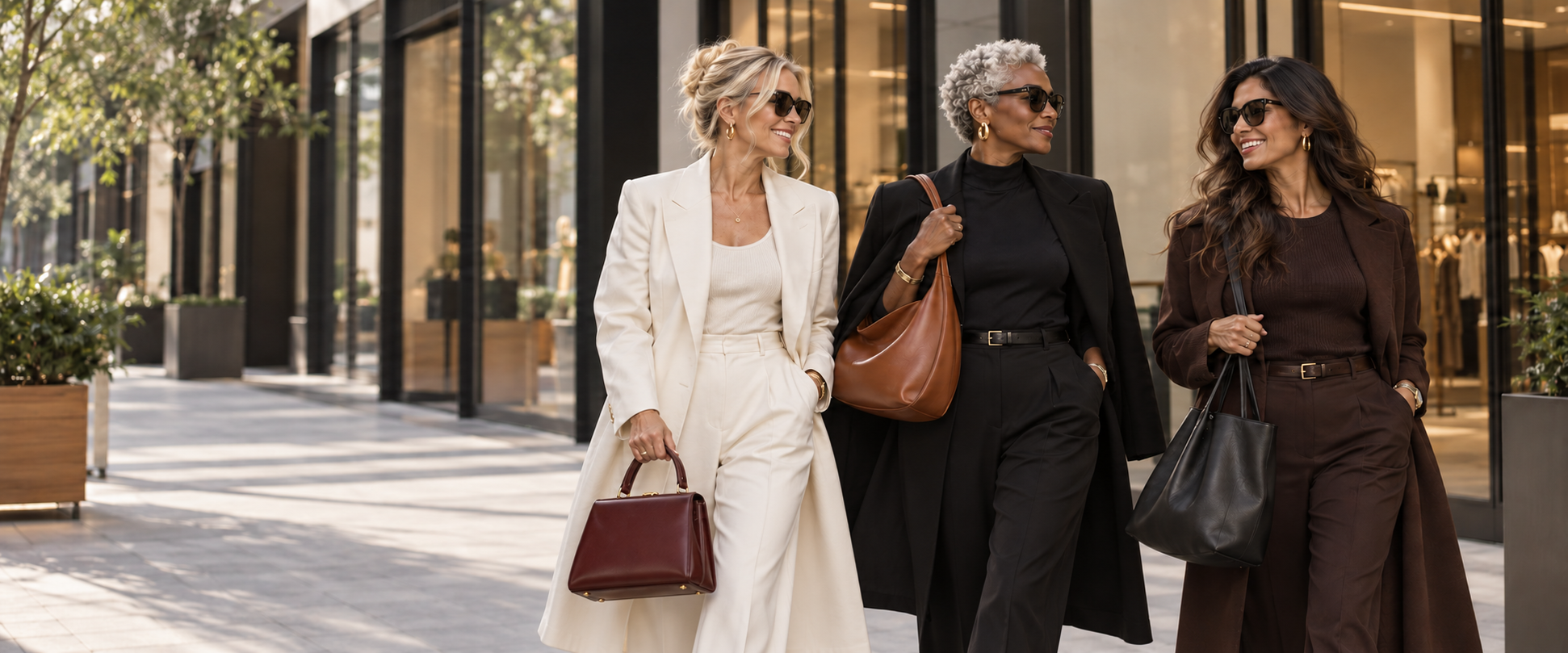 Three stylish women walking together for The Lux House